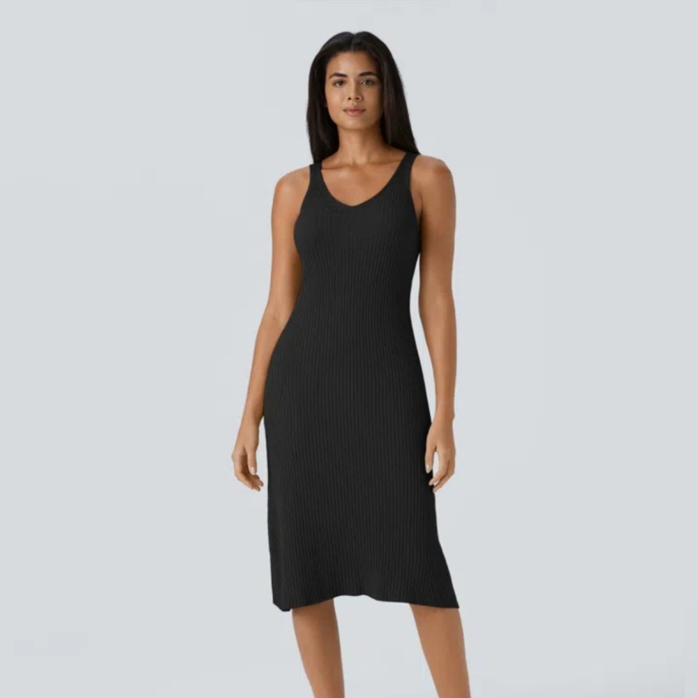 NWT HALARA Black Everyday Split Hem Midi Strap Chill Dress- Admire (Size: S)